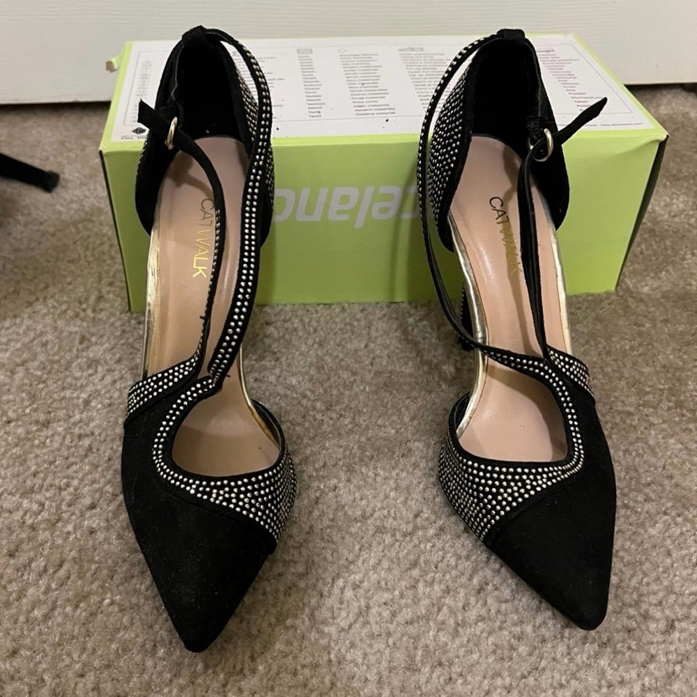 Black Mesh Detail Heels